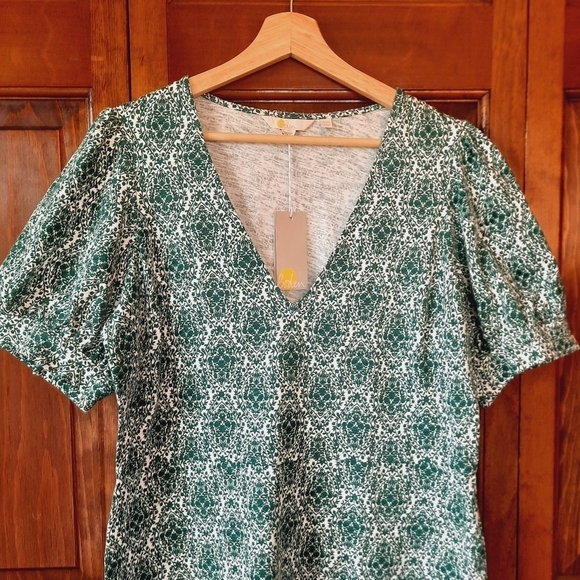 🛍 NWT Boden V-neck Jersey Mini Dress dark green white print D0555 BGR size 12 - Picture 2 of 10